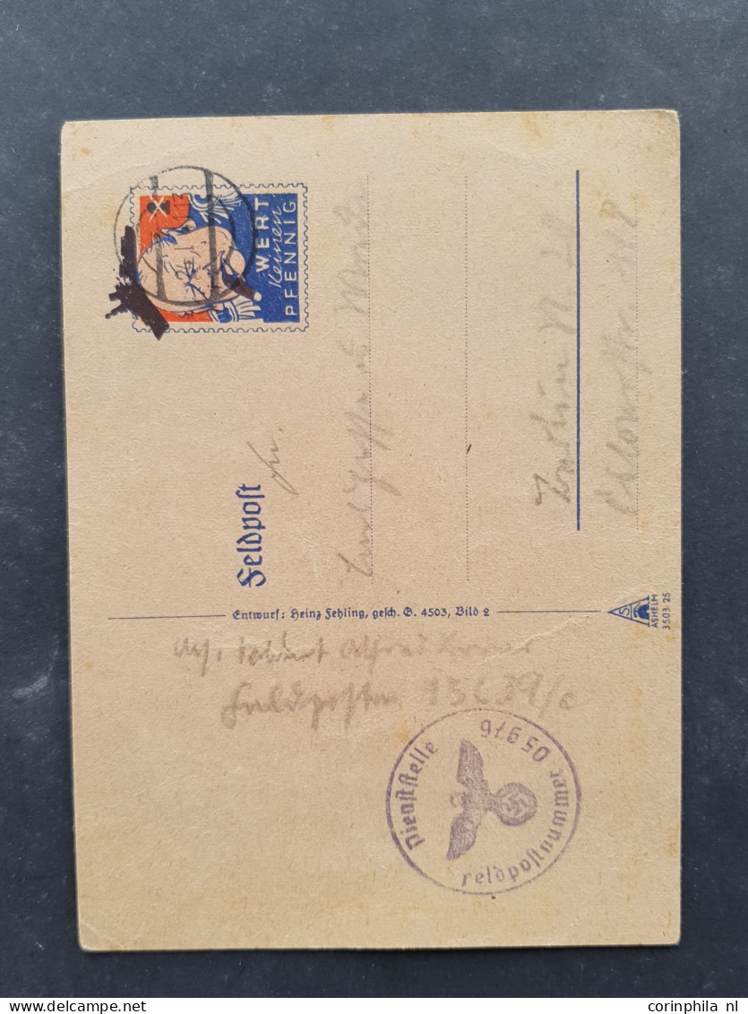 Cover 1940-1941, Fieldpost 4 Propaganda Cards Mocking Churchill And Chamberlain - All Used (one SS Fieldpost) In Envelop - Autres & Non Classés