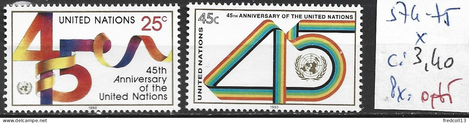 NATIONS UNIES OFFICE DE NEW-YORK 574-75 * Côte 3.40 € - Unused Stamps