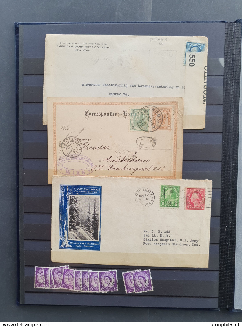 1900c. onwards collection perfins including Germany, Netherlands, UK, US etc. with approx. 19 covers in stockbook