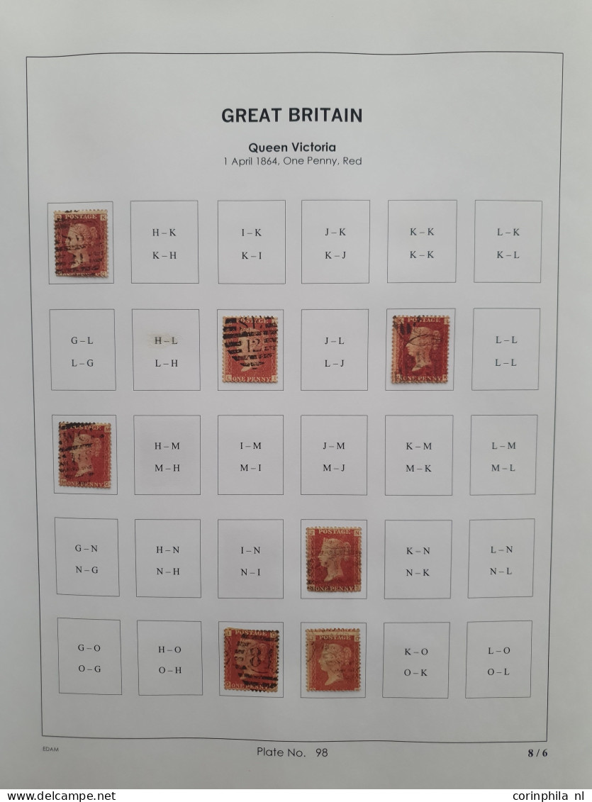 1864 - 1879 penny red SG 43-44 plates 98-123 plate reconstructions in mixed quality, approx 2700 ex. on neatly designed 