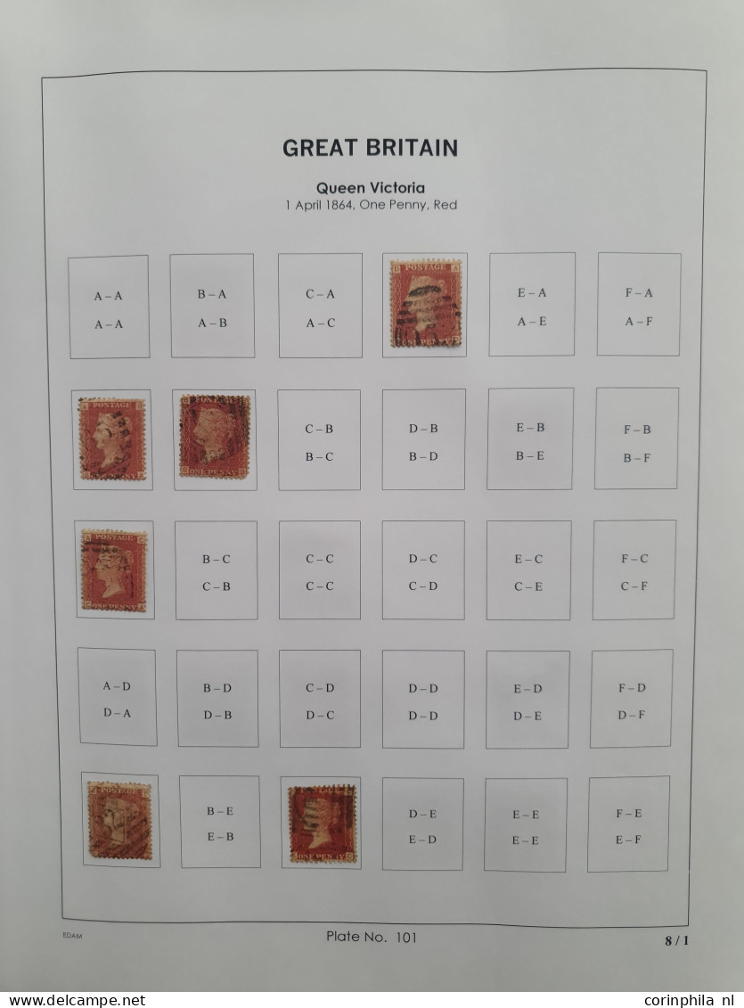 1864 - 1879 penny red SG 43-44 plates 98-123 plate reconstructions in mixed quality, approx 2700 ex. on neatly designed 