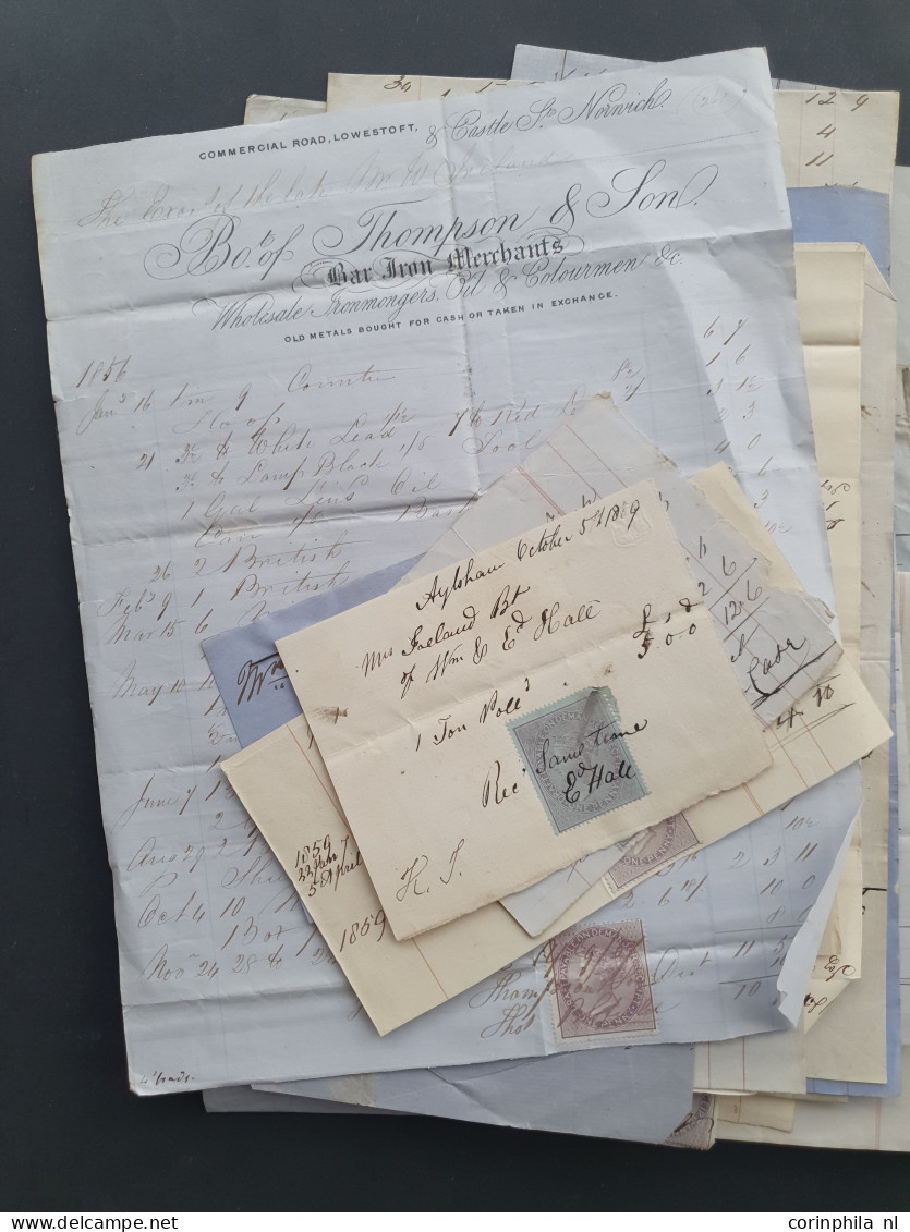 1855-1890 Postal Fiscal stamps collection including Imprimaturs (4x), postally used including cover with SG F23, SG 44 p
