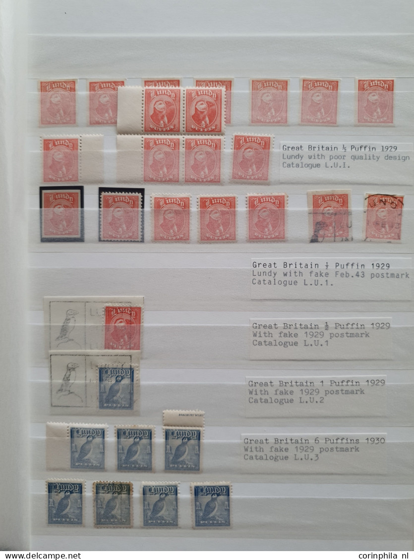 1936 onwards Lundy collection stamps and covers with early and better material in stockbook and Leuchtturm album
