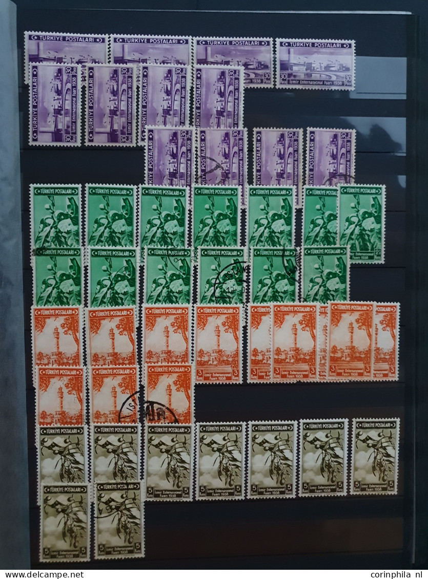 1865-1960, extensive specialized stock used and */** with better stamps and sets in 17 stockbooks in large box.