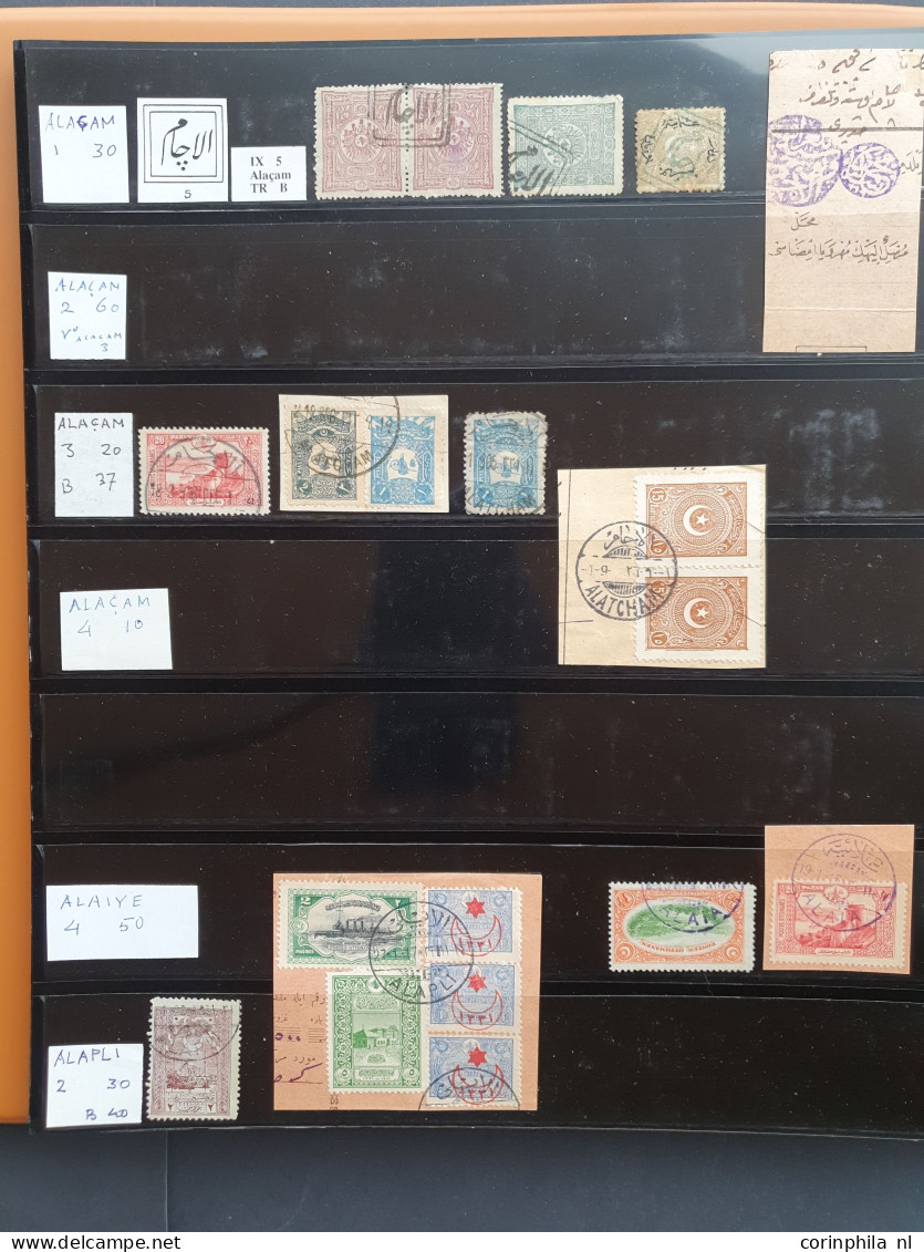 1865-1920 ca., cancellations, collection on various values and issues (starting with Duloz) alphabetically arranged in 9