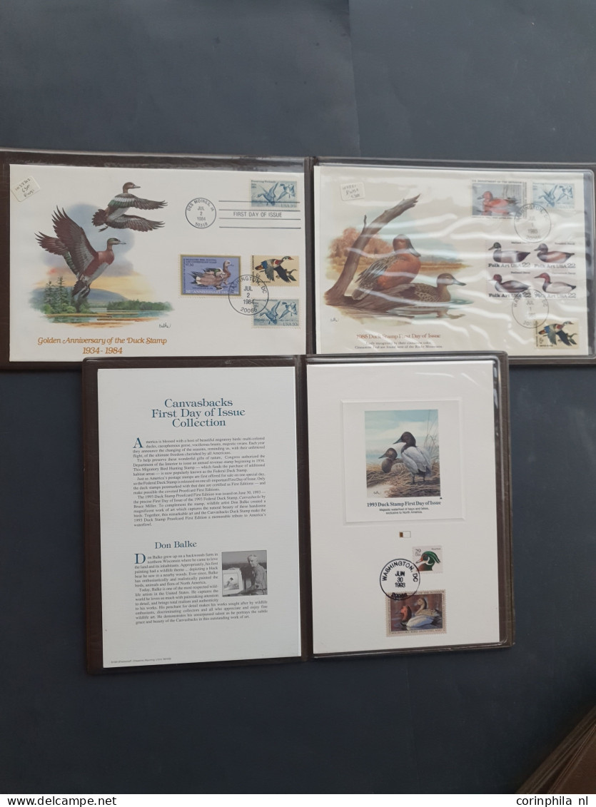 1980/1991 collection Duckstamps with ** stamps, fdc's etc. in approx 30 presentation packs, 2 albums in box