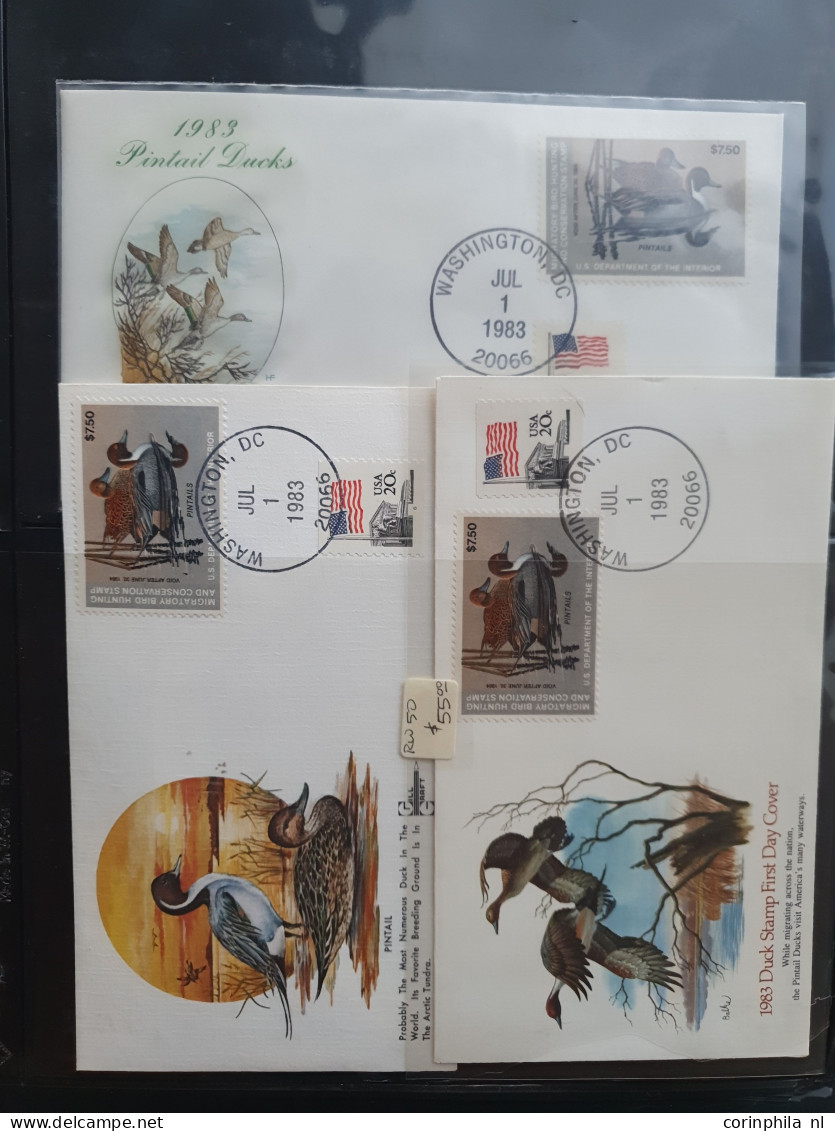 1980/1991 collection Duckstamps with ** stamps, fdc's etc. in approx 30 presentation packs, 2 albums in box