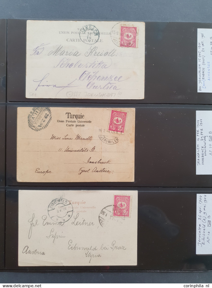 1880c. onwards postmark collection Jerusalem on Turkish, Austrian and German stamps including postal history with many p