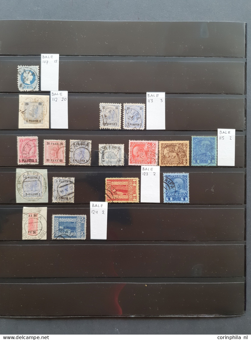 1880c. onwards postmark collection on Turkish, Austrian, German and Russian stamps including postal history (59 ex.) 