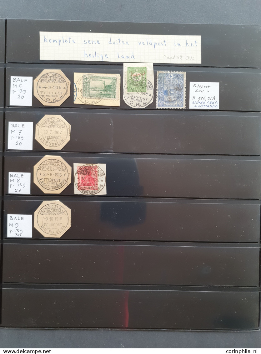 1880c. onwards postmark collection on Turkish, Austrian, German and Russian stamps including postal history (59 ex.) 