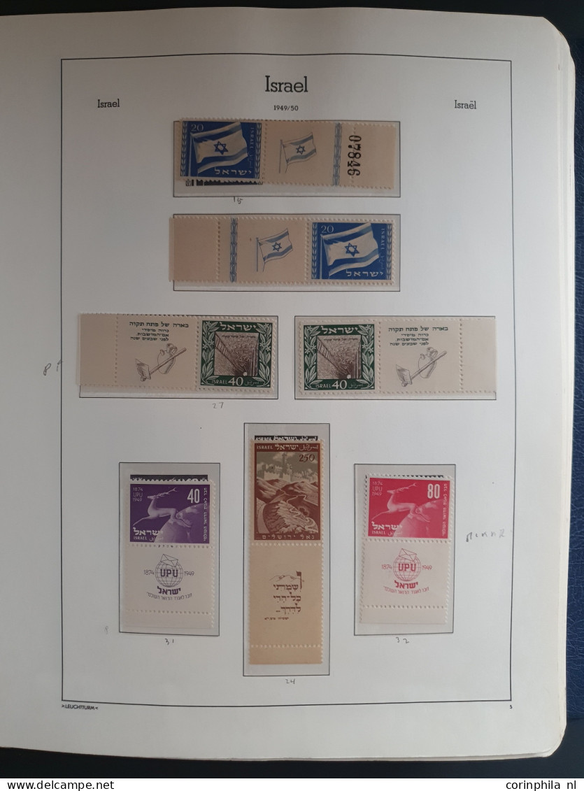 1948-1975, collection */** with a.o. Doar Ivri (nrs. 7-9 without tab), New Year, Birds, Negev Camel, Menora etc. in Leuc