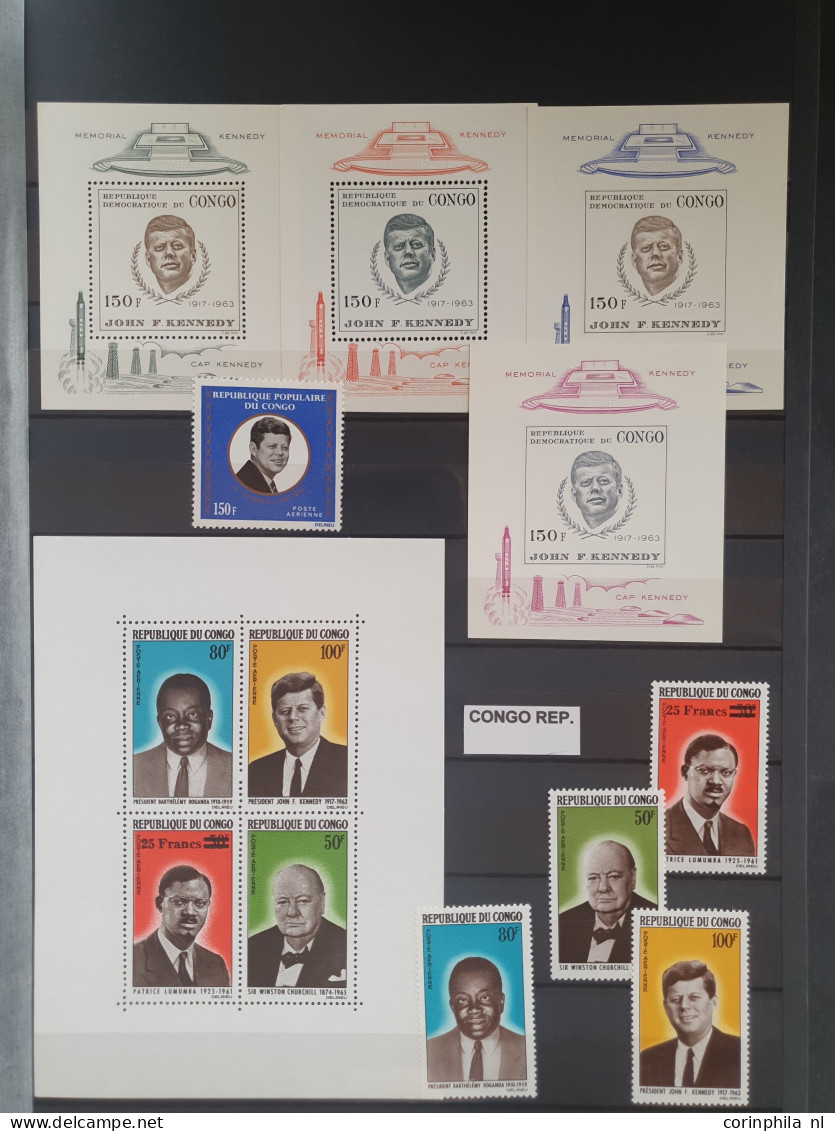 1960/1980c Collection John F Kennedy And Winston Churchil Mostly ** Material With Better Items (Qatar Overprints), Imper - Collections (with Albums)