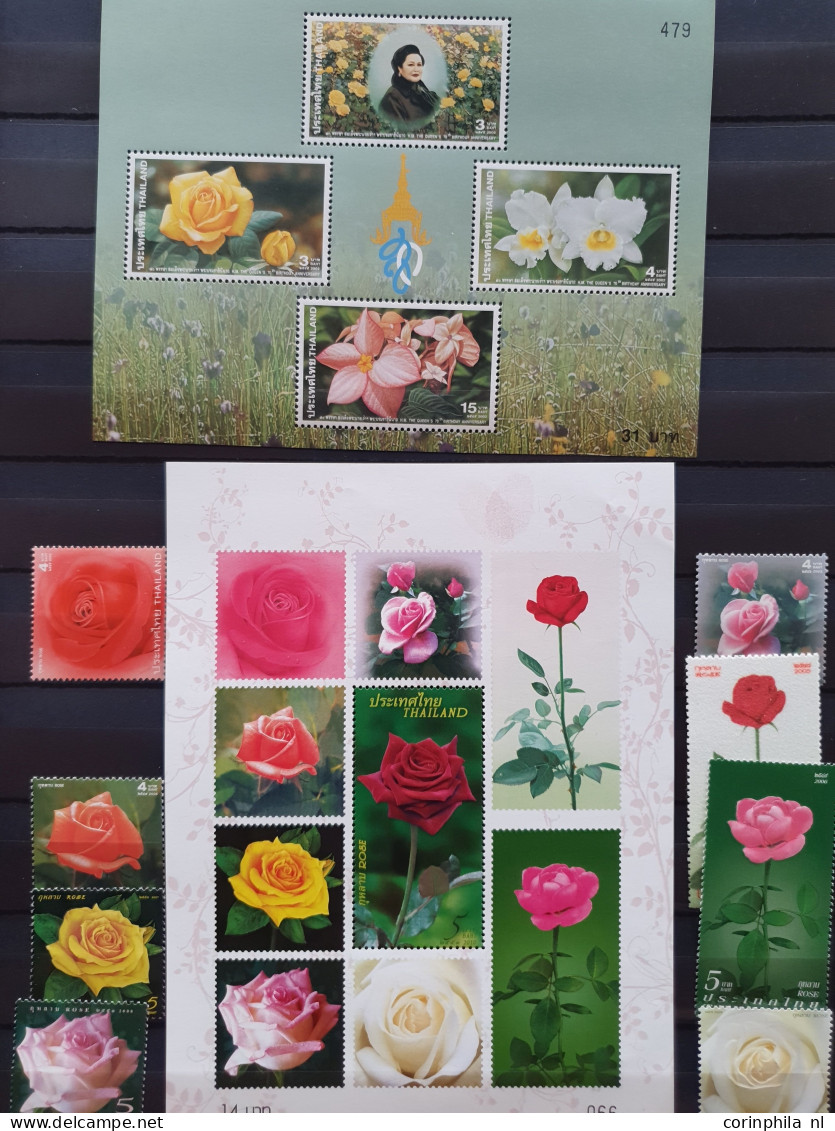 1950-2015 collection Roses (flower) used and */** sorted by country (A-Z) including booklets in 4  stockbooks and 2 enve