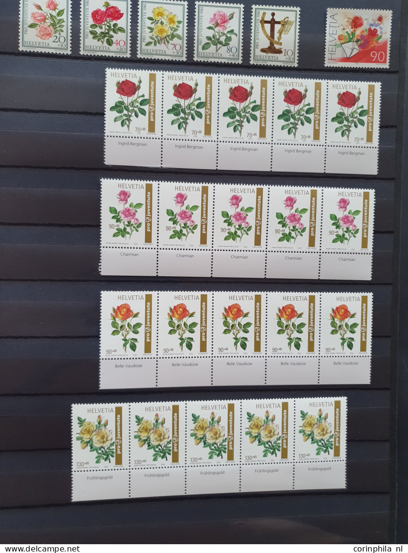 1950-2015 collection Roses (flower) used and */** sorted by country (A-Z) including booklets in 4  stockbooks and 2 enve