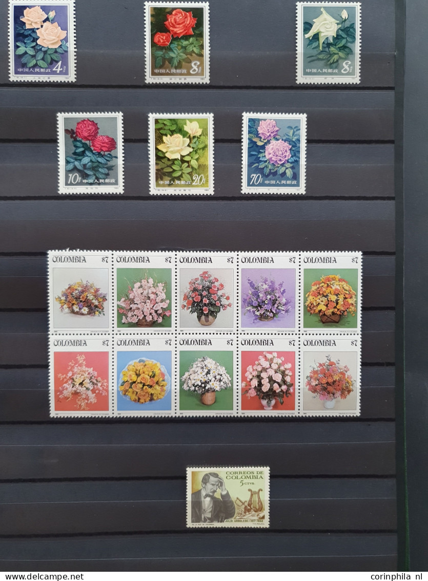 1950-2015 collection Roses (flower) used and */** sorted by country (A-Z) including booklets in 4  stockbooks and 2 enve