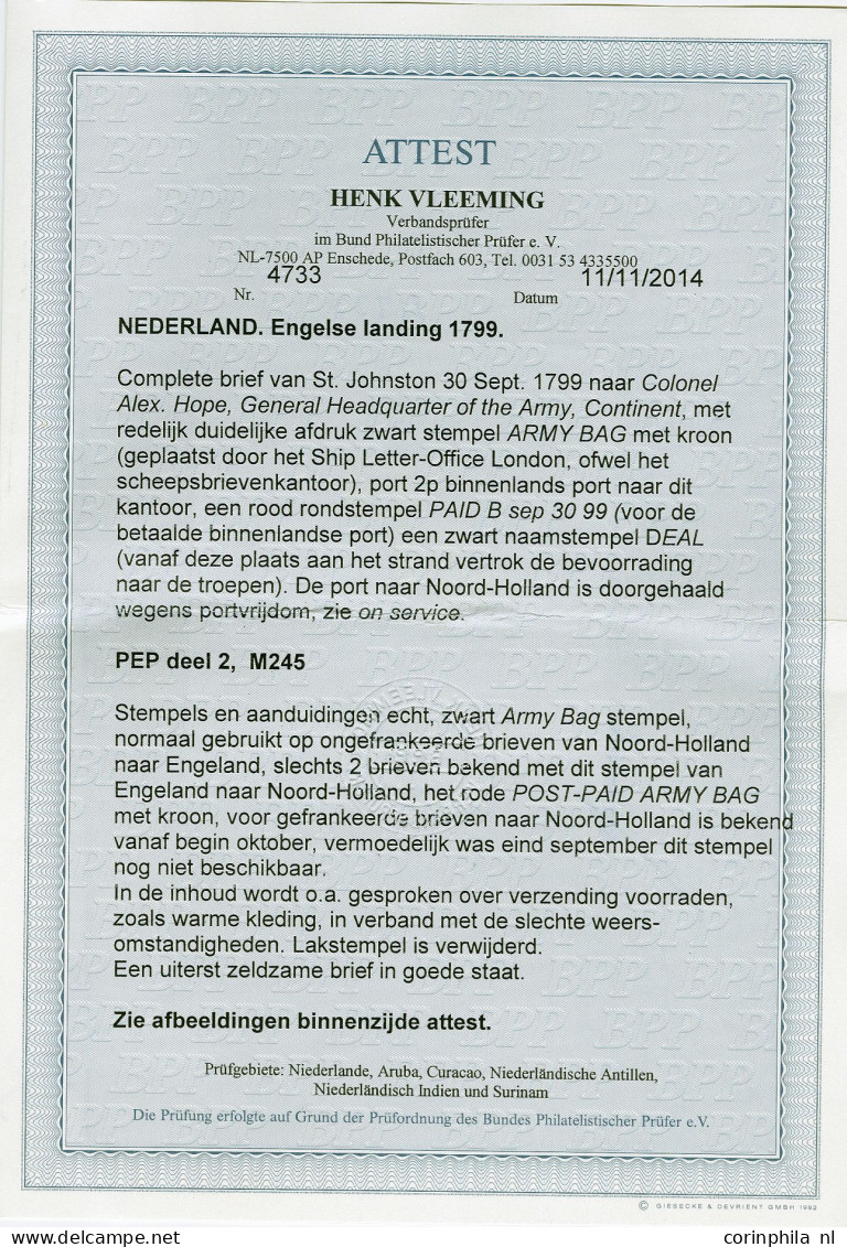 Cover Engelse Landing Bij Callantsoog, Complete Vouwbrief Geschreven Te Deal Op 30-9-1799 (de Troepen Werden Vanaf De St - ...-1852 Precursori