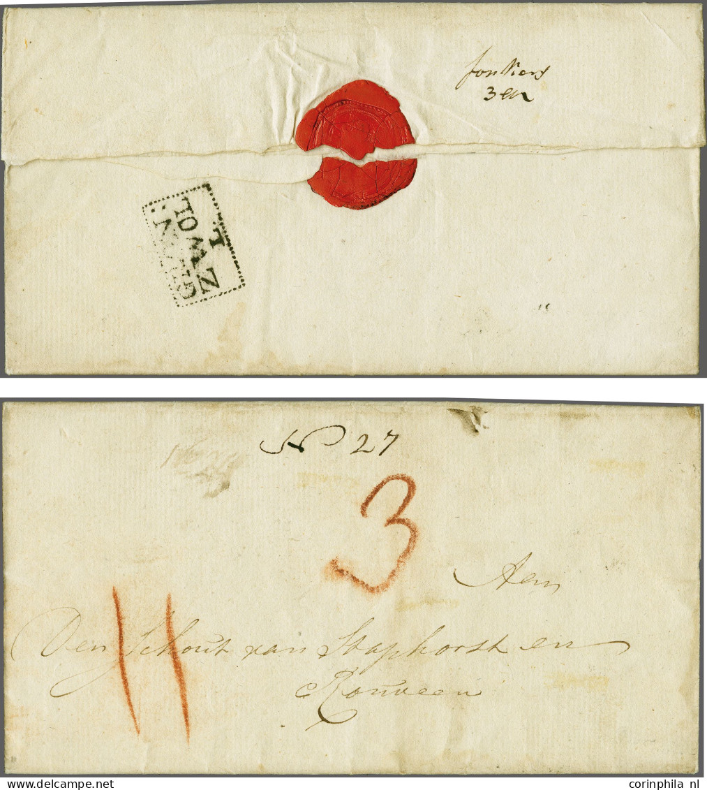 Cover Complete Vouwbrief Van Deventer 3-8-1806 Aan De Schout Van Staphorst En Rouveen Met Het Stempel GRON: ZWOL L. in K - ...-1852 Prephilately