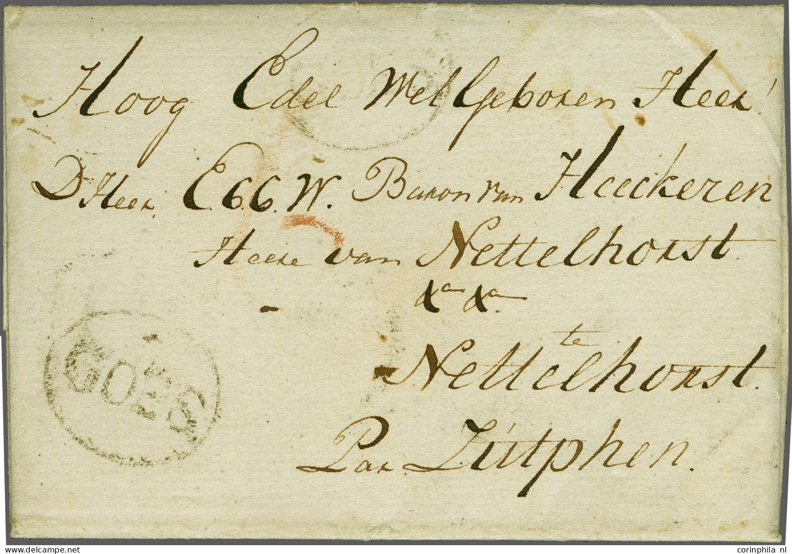 Cover 1809, Omslag En Brief Uit Driewegen Bij Goes Naar Nettelhorst Bij Zutphen Gedateerd 9-9-1809 En Verhalend Over De  - ...-1852 Precursori