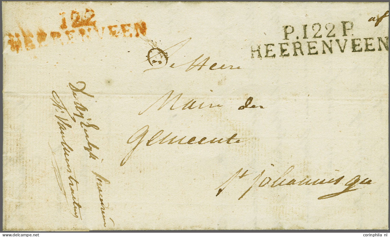 Cover Vouwbrief Met 122 Heerenveen In Rood En P. 122 P. Heerenveen In Zwart 3-2-1813 Naar Sint Johannisga, Pracht Ex. - ...-1852 Prephilately