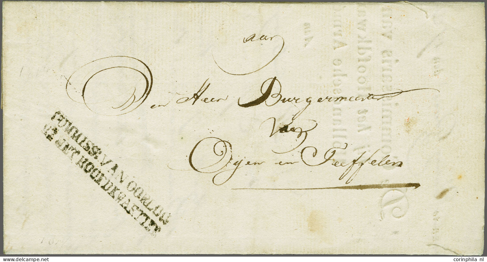 Cover 1814, COMMISSIE VAN OORLOG/ BIJ HET HOOFDKWARTIER In Zwart, Tweeregelig Op Portvrije Brief Van Vesting Grave 17-6- - ...-1852 Prephilately