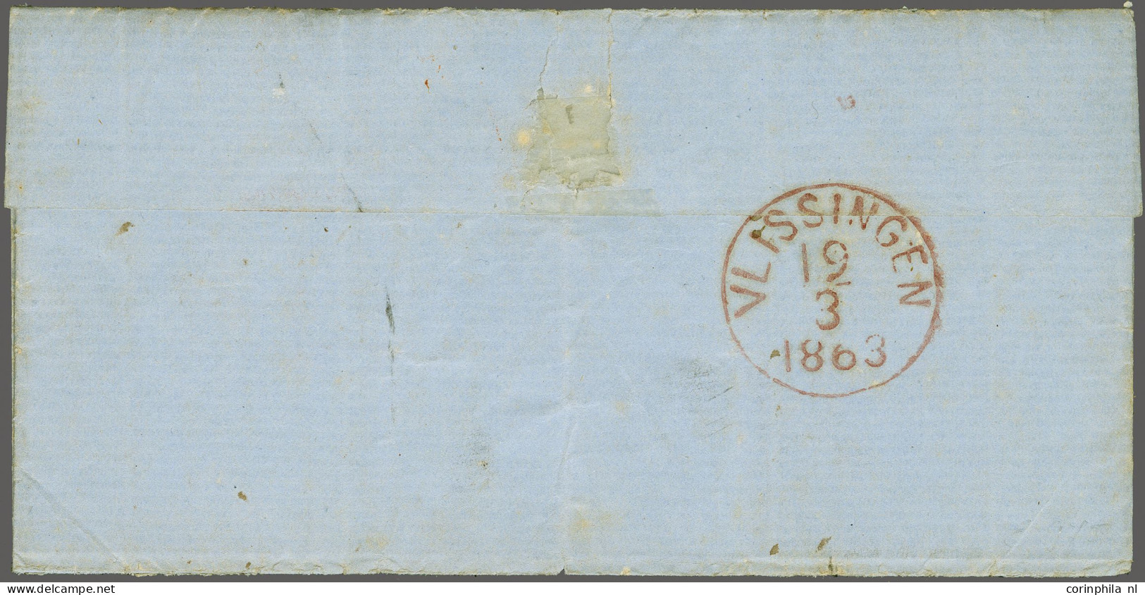 Cover 5 Cent Blauw Plaat VI Pos. 37 Op Dik Papier Op Vouwbrief Van Arnhem 18-3-1863 Naar Vlissingen. Militair Tarief! Fr - Other & Unclassified