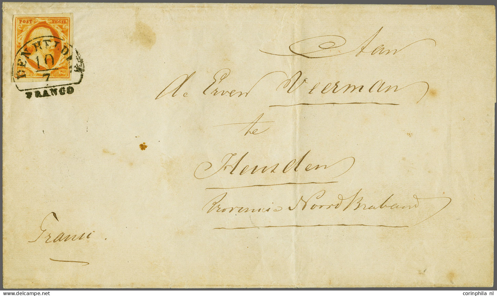 Cover Den Helder A (Ey 250) Op 15 Cent Donkeroranje Op Vouwbrief Van Terschelling (langstempel Achterzijde) 10-7-1852(?) - Other & Unclassified