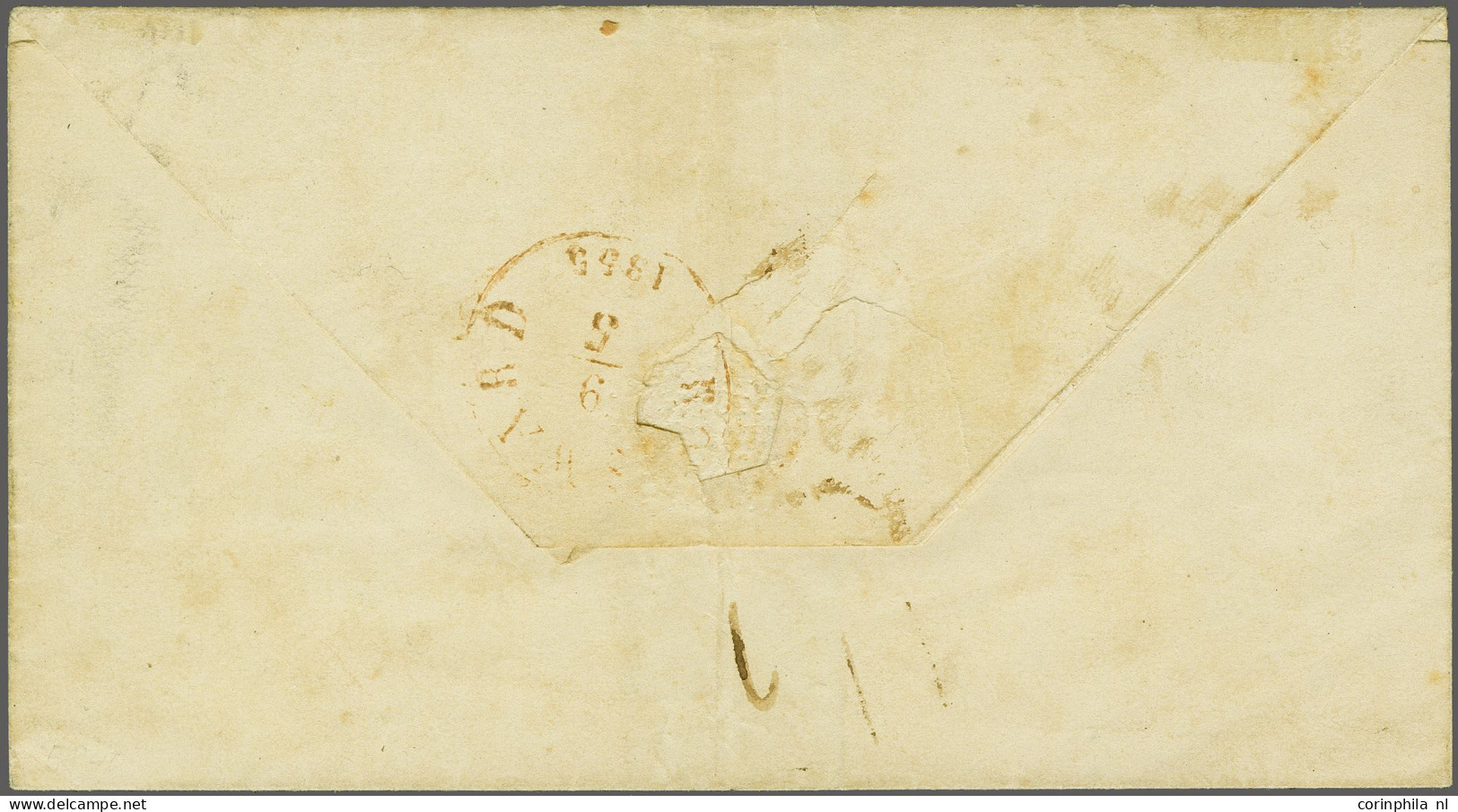 Cover Tiel A (Ey 125) Op 15 Cent Donkeroranje Pos. 28 Op Briefomslag 8-5-1855 Via Bolsward Naar Workum, Pracht Ex. - Autres & Non Classés