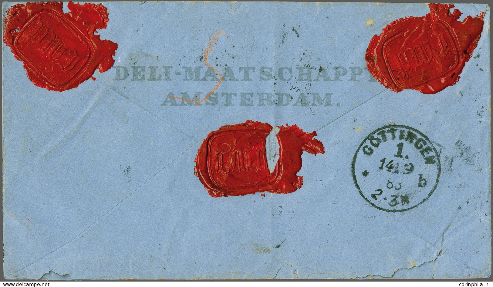 Cover 5 Cent Blauw, 10 Cent Rood En 50 Cent Geelbruin Op Aangetekende Waardebrief Van 1200 Francs Van Amsterdam 13-9-188 - Otros & Sin Clasificación