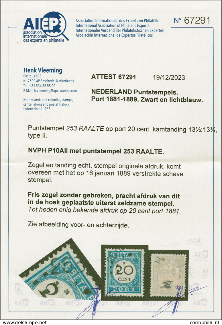 253 - Raalte - Op Emissie Port 1881 20 Cent, Pracht Ex. Met Certificaat Vleeming 2023. Stempel Tot Op Heden Onbekend Op  - Otros & Sin Clasificación