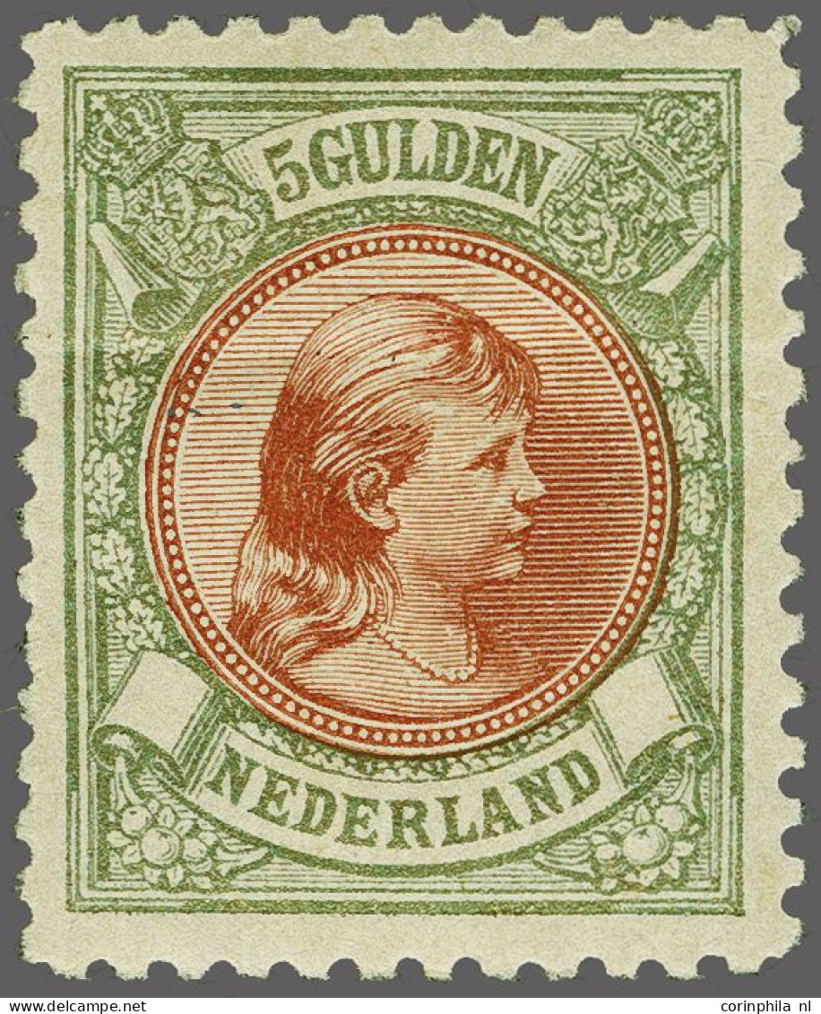 Mounted Mint 5 Gulden Bronsgroen En Roodbruin, Pracht Ex. Met Gom (korter Tandje Links En Rimpeltje In Gom), Cat.w. 1000 - Non Classés