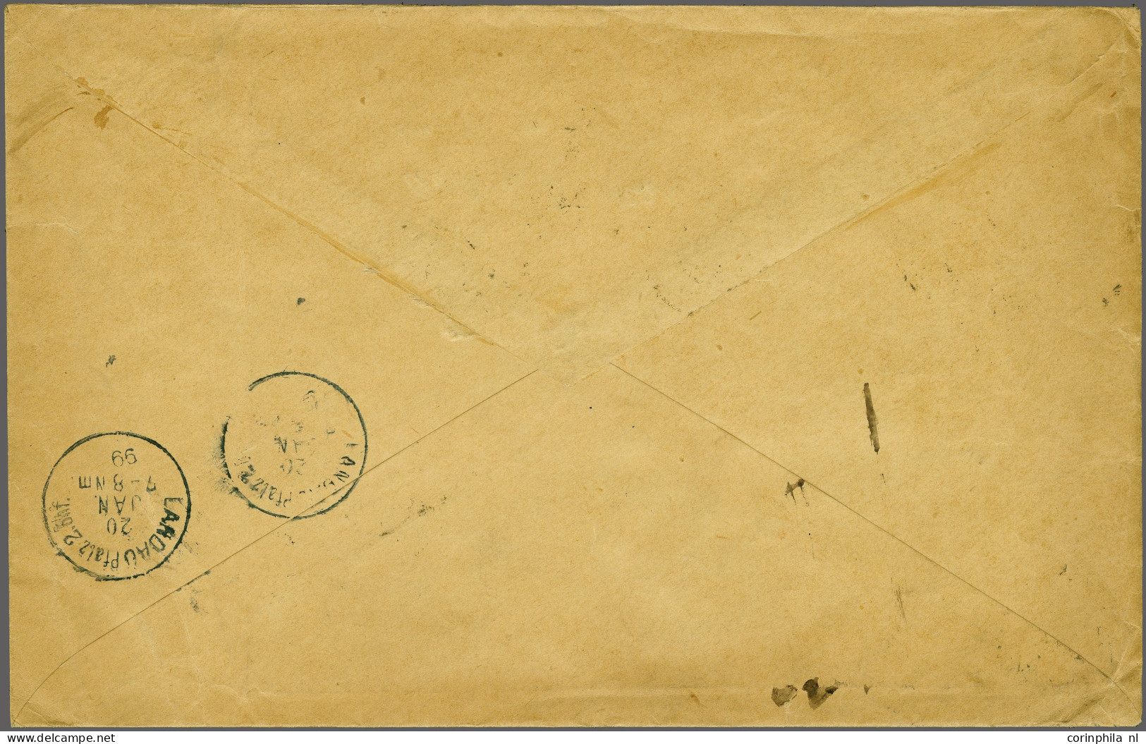 Cover Kroning 1 Gulden Blauwgroen (5x W.b. Randstrip Van 3) Op Grootformaat Aangetekende Envelop Van Vaals 19-1-1899 Naa - Unclassified