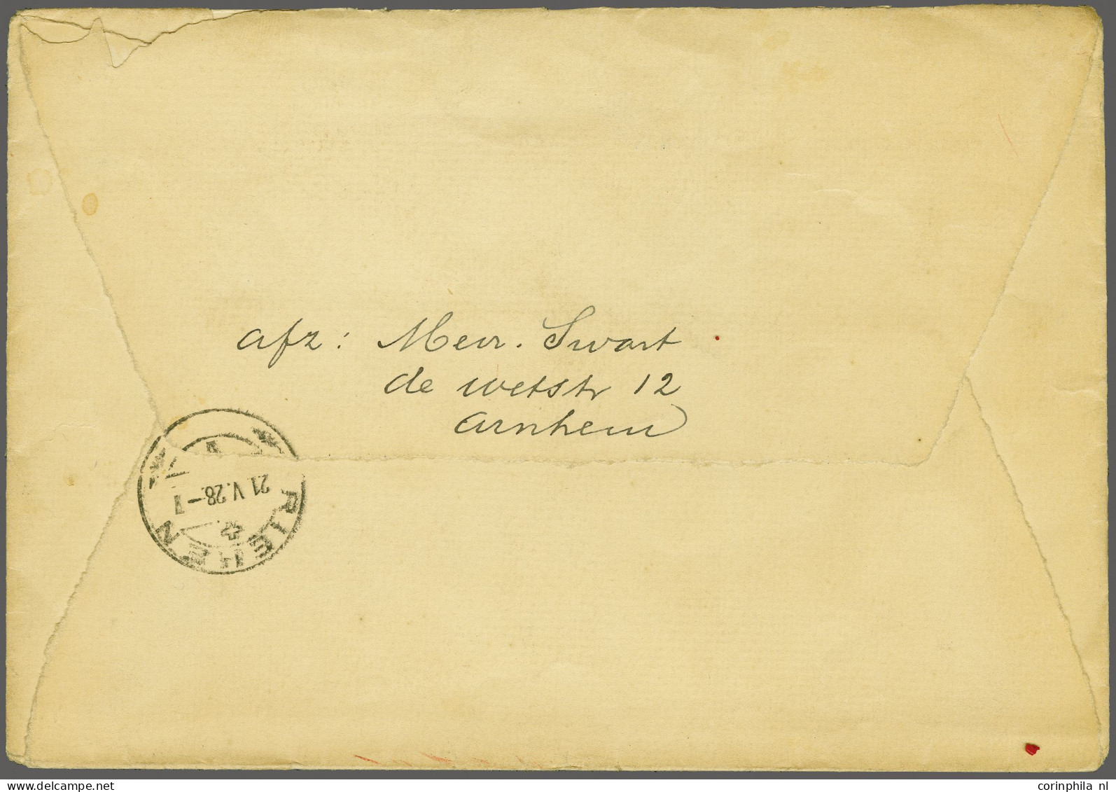 Cover 7½ Cent Bruin In Keerdrukpaar Met Tussenstrook (2x) Op Aangetekende Envelop Van Arnhem 19-5-1928 Naar Riehen (Zwit - Non Classificati