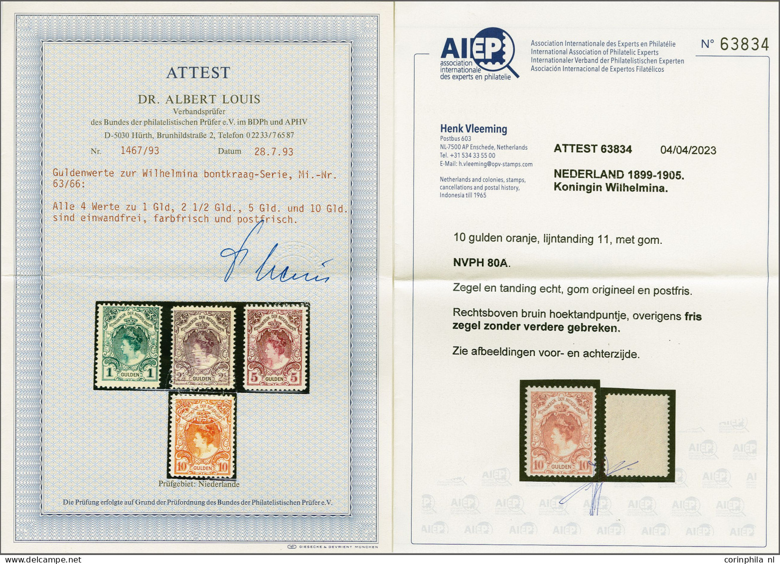Unmounted Mint 10 Gulden Oranje Met Certificaten Albert Louis 1993 En Vleeming 2023 (rechts Boven Bruin Hoektandpuntje,  - Non Classés