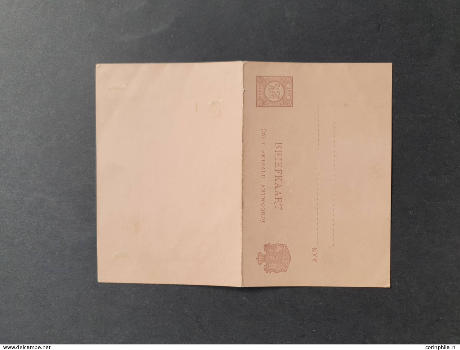 Cover Briefkaart 2½ + 2½ Cent Bruinrood Op Roze Vraagkaart Met Foutdruk - Kopstaand Opschrift - Ongebruikt Pracht Ex., C - Entiers Postaux