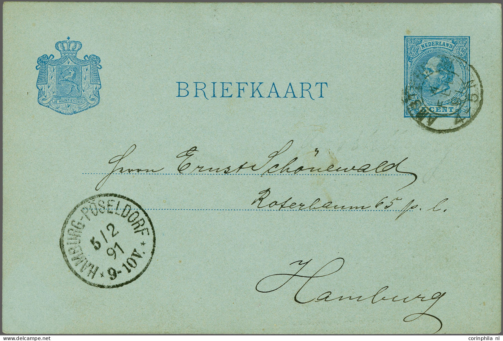 Cover Internationale Tentoonstelling Amsterdam 1883, Zegel Willem III 5 Cent Blauw Met Voorstelling Koloniale En Uitvoer - Entiers Postaux