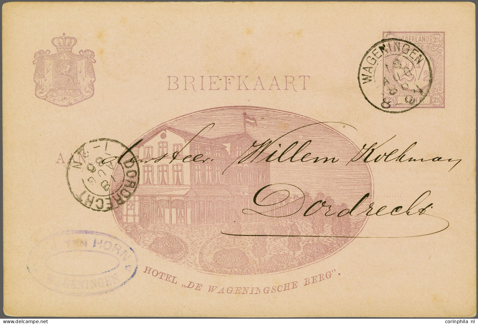 Cover Briefkaarten Hotels En Toerisme - Hotel De Wageningsche Berg In Een Ovaal, Bijdruk In Violet Op Cijfer 2½ Cent Bri - Interi Postali