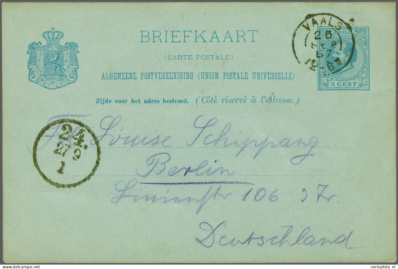 Cover Briefkaart 5 Cent Koning Willem III Met Bedrukking Hartelijk Gegroet Uit Vaals, (Holland) Met Verschillende Gezich - Postal Stationery