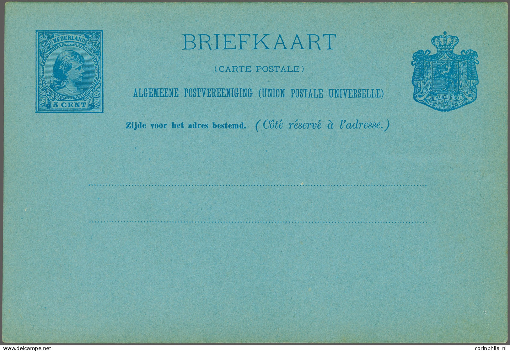 Cover Koningin Wilhelmina In Friese Klederdracht Op Opgeplakte Foto (Staand), 5 Cent Wilhelmina Blauw Op Lichtblauw, Dez - Material Postal