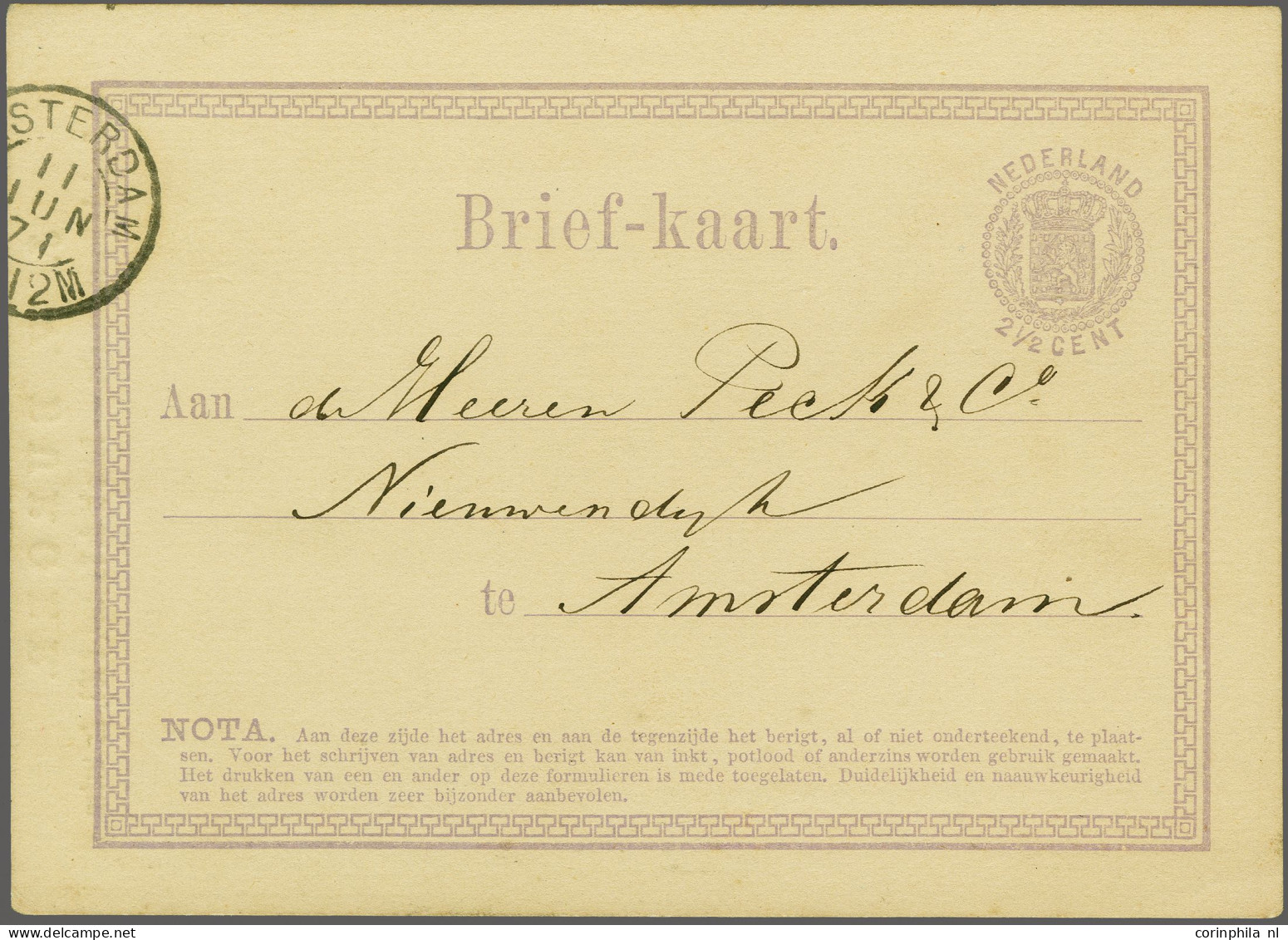 Cover Reclame Briefkaart Cijfer 2½ Cent - J.W. Burger. - Engelsche Heeren Artikelen. - Type II (naam In Groter Lettertyp - Entiers Postaux