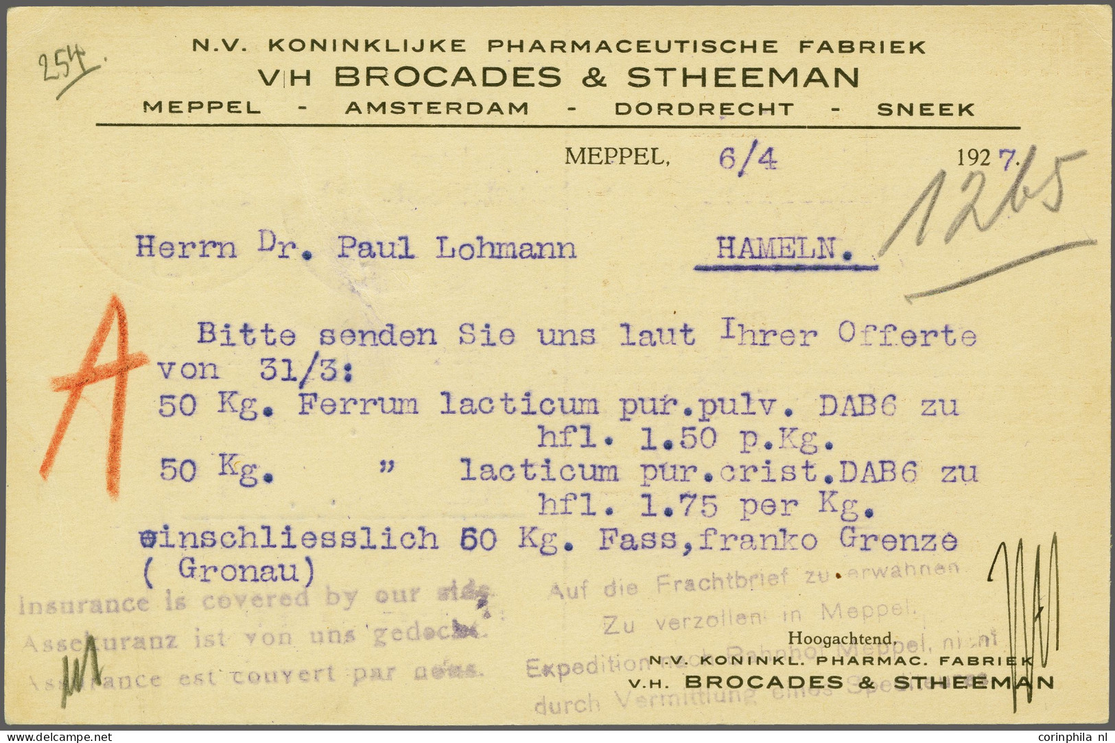 Cover 1925 Huygens Dorus Rijkers-briefkaart Met Reclame, Linksonder H.B.A.H. 9 (kleine Hand) Achterzijde Bedrukt V/H Bro - Postal Stationery