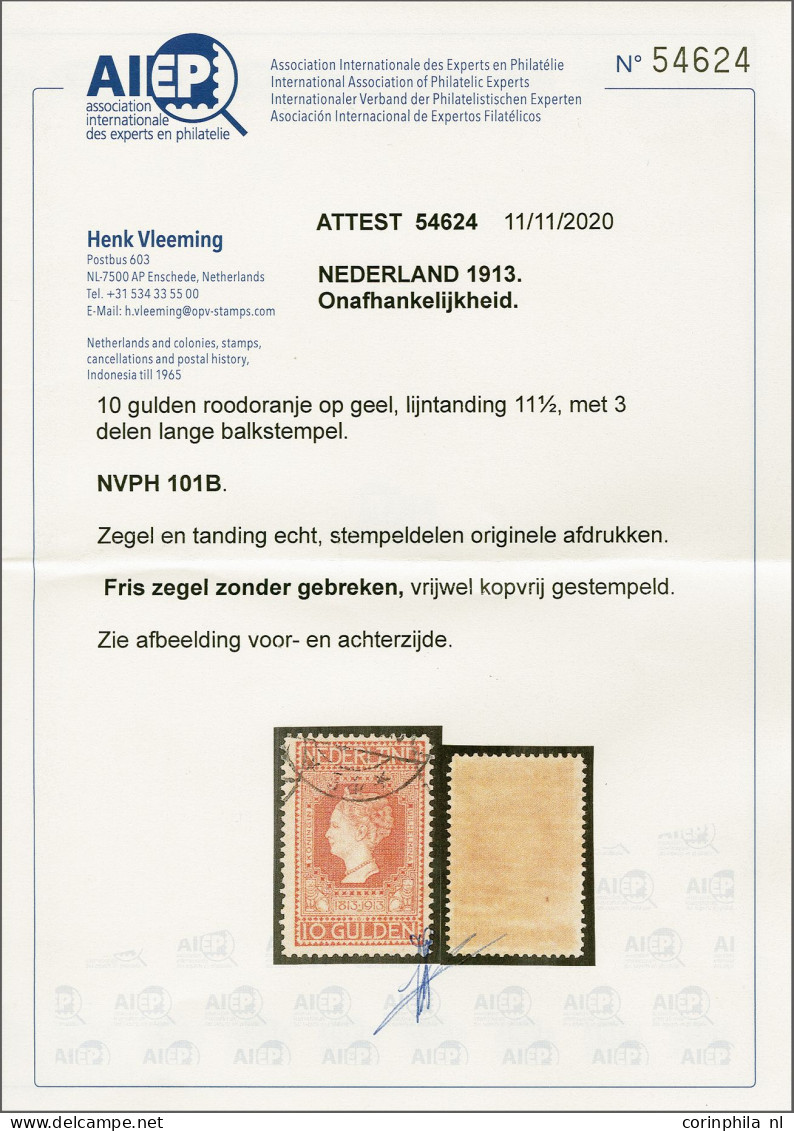 10 Gulden Roodoranje Op Geel, Pracht Ex. met Certificaat Vleeming 2020, Cat.w. 900 - Non Classés