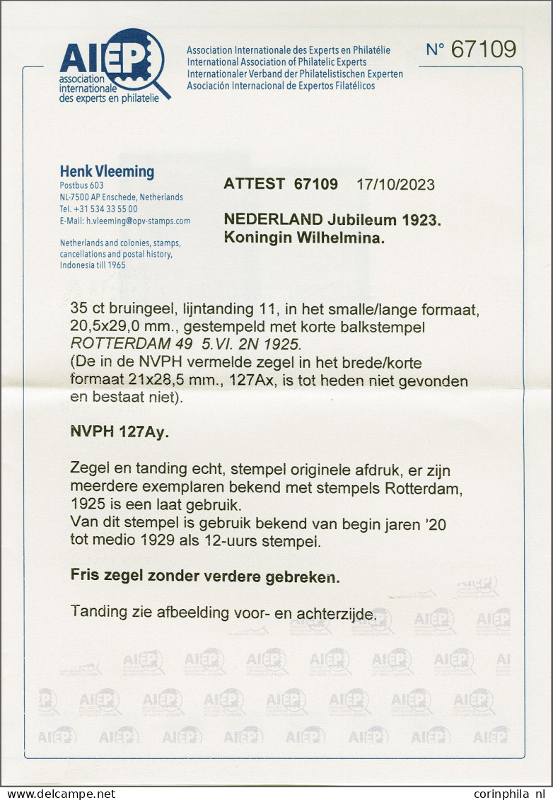 35 Cent Bruingeel Tanding 11 X 11, Pracht Ex. Met Certificaat Vleeming 2023, Cat.w. 1500 - Non Classés