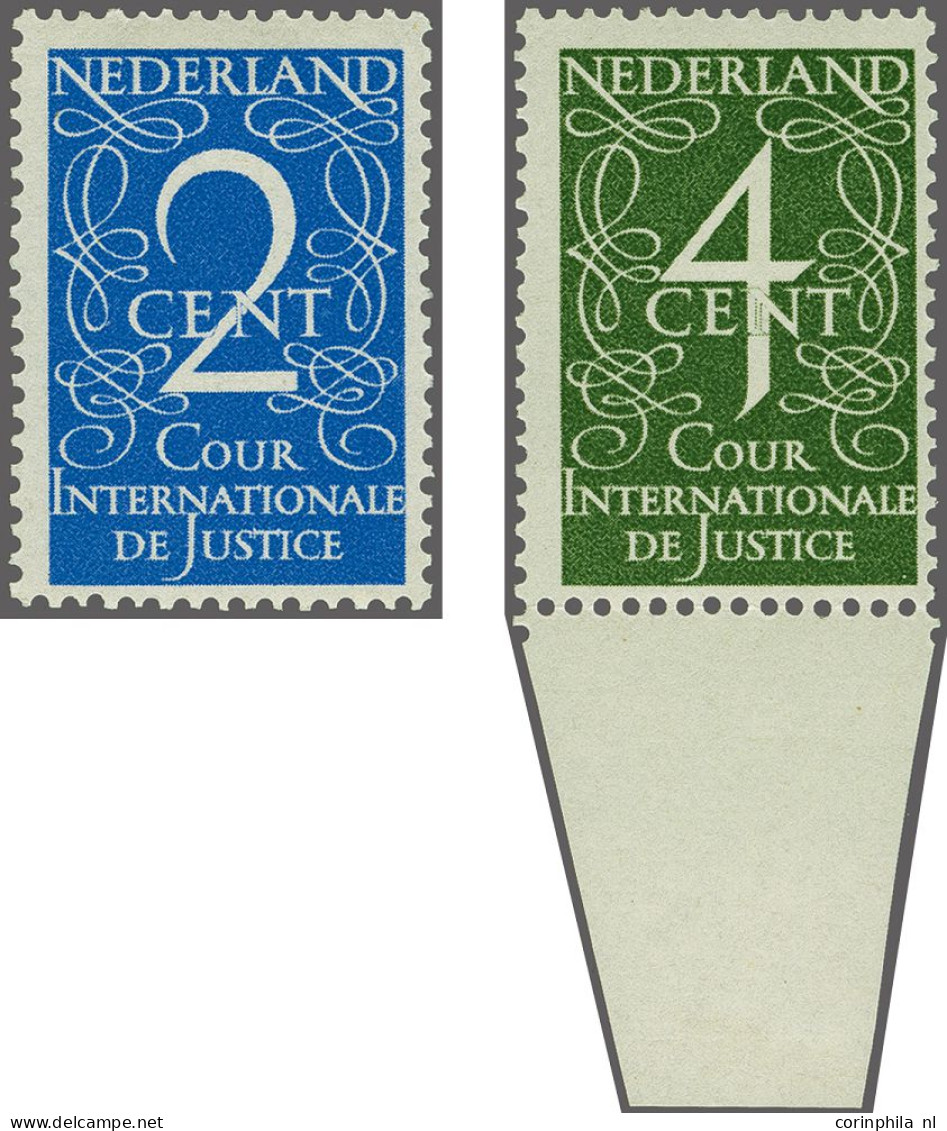 Mounted Mint , Unmounted Mint Cour Internationale De Justice 2 Cent Blauw, Pracht Ex. Met Plakkerspoortje, En 4 Cent Oli - Officials