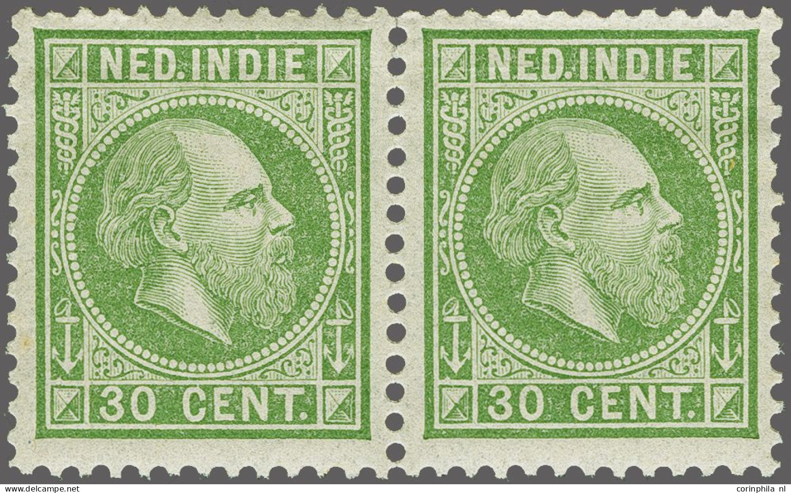 Unmounted Mint Willem III 30 Cent Groen In Paar, Gomvouwtjes, Cat.w. 900 - India Holandeses