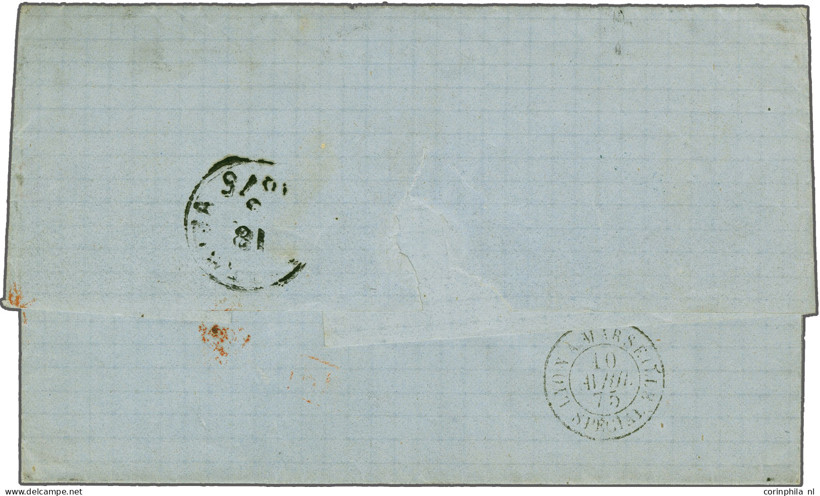 Cover Incoming Mail, 1875 Briefomslag Van Bordeaux Gefrankeerd Met Cérès 40 Centimes Oranje En 20 Centimes Roze Met Gesc - Netherlands Indies