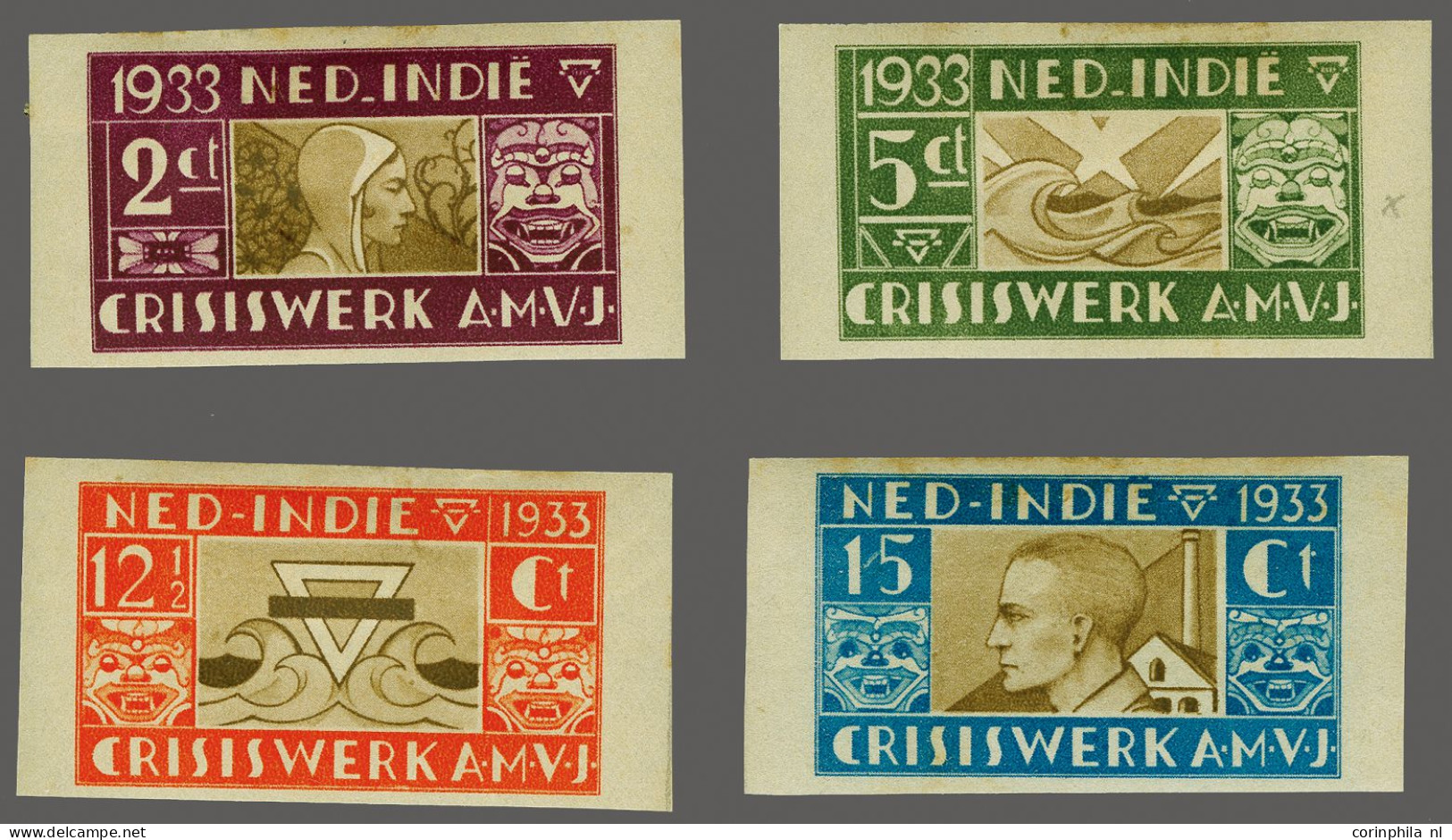 Mounted Mint AMVJ 2-15 Cent Ongetande Proeven In Gekozen Kleuren, Gom Als Alle Bekende Ex. Bruinig, Proevencat. PC 155a, - Netherlands Indies