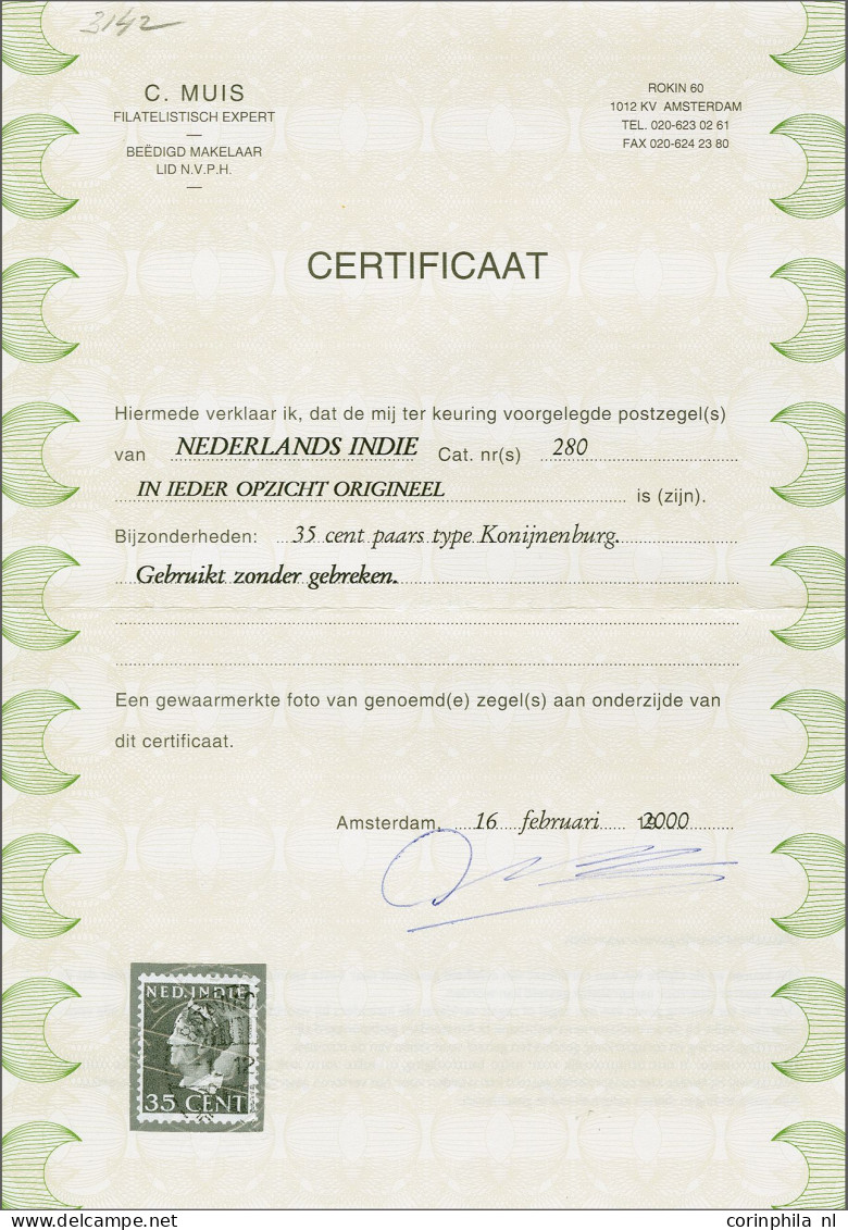 Van Konijnenburg 35 Cent Paars, Pracht Ex. Met Certificaat Muis 2000, Cat.w. 500 - Netherlands Indies