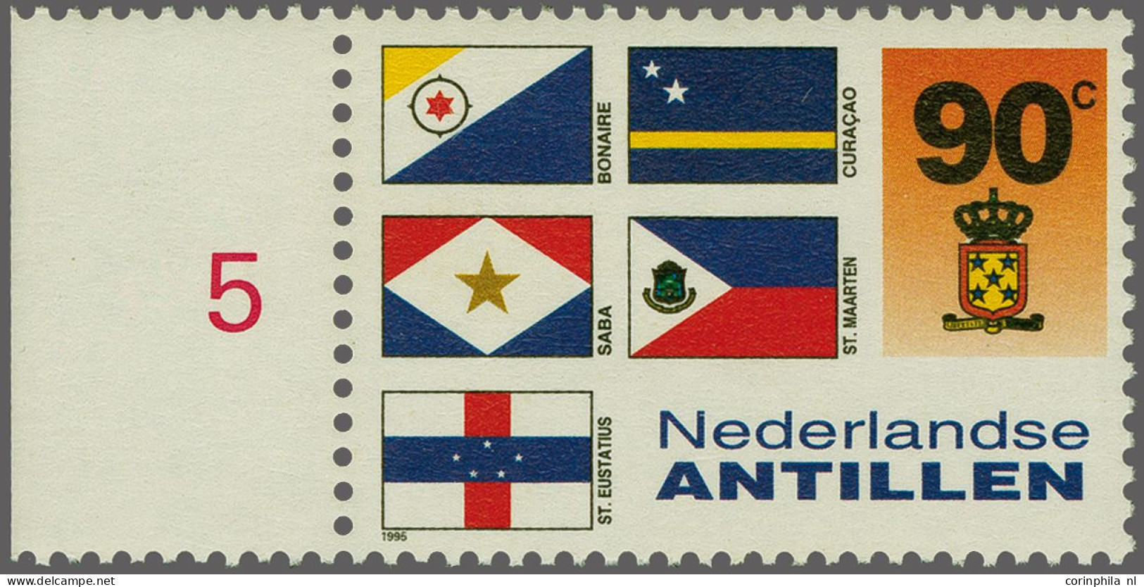 Unmounted Mint 1995 Vlaggen 50 En 90 Cent Met Foutdruk Blauw En Rood In Vlag Van Sint Maarten Verwisseld, Cat.w. 150+ - Curacao, Netherlands Antilles, Aruba