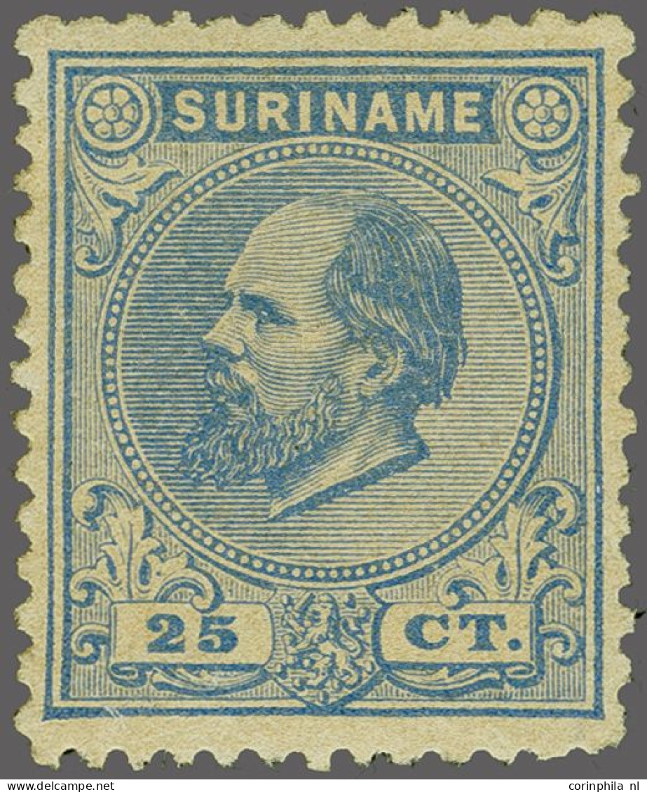 Without Gum Willem III 25 Cent Ultramarijn Tanding 12½ X 12, Pracht Ex. Zonder Gom (zoals Uitgegeven), Cat.w. 350 - Surinam ... - 1975