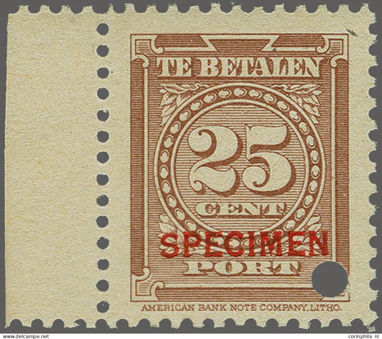 Unmounted Mint 1 Cent T/m 25 Cent Lilabruin Met Opdruk Specimen En Gatdoorboring En Velrand, 5 Cent Iets Abklatsch, Cat. - Surinam ... - 1975